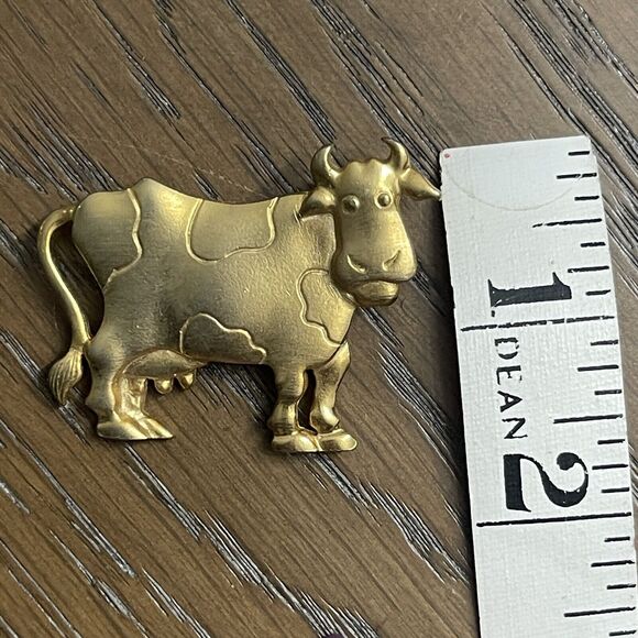 Vintage JJ1988 Cow Brooch Pin Signed Gold Tone FFA 4H Farm Ranch Estate Jewelry - Picture 5 of 5